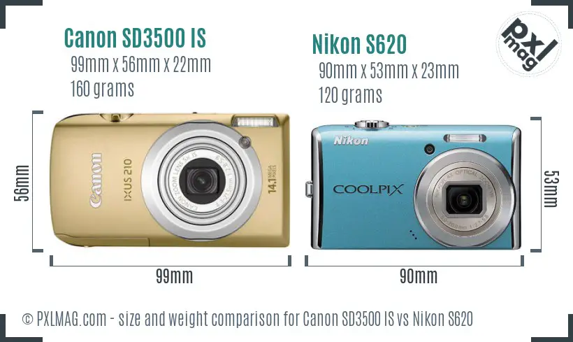 Canon SD3500 IS vs Nikon S620 size comparison