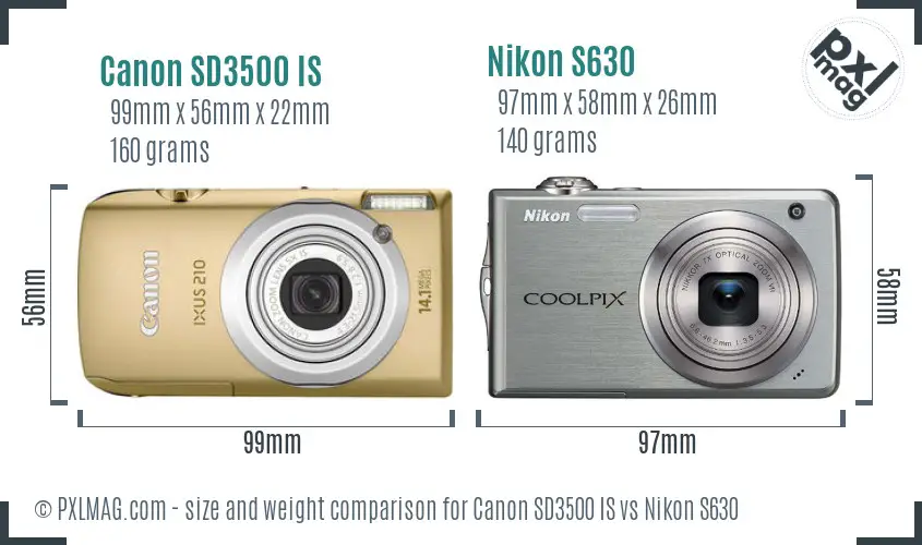 Canon SD3500 IS vs Nikon S630 size comparison