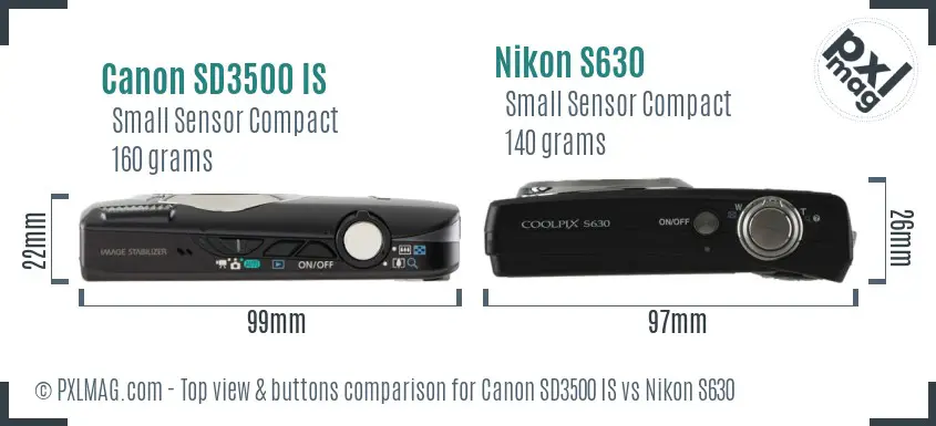 Canon SD3500 IS vs Nikon S630 top view buttons comparison