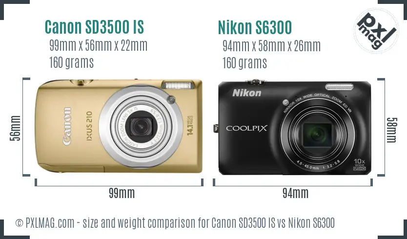 Canon SD3500 IS vs Nikon S6300 size comparison Canon SD3500 IS vs Nikon S6300 size comparison