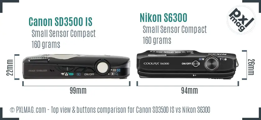 Canon SD3500 IS vs Nikon S6300 top view buttons comparison Canon SD3500 IS vs Nikon S6300 top view buttons comparison
