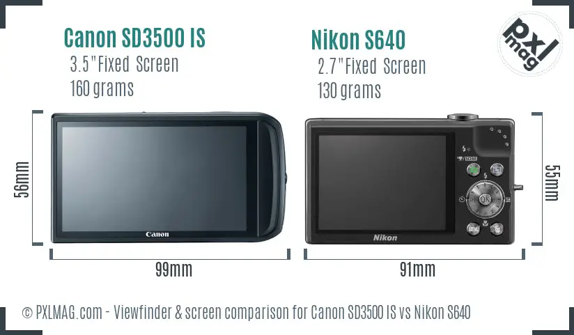 Canon SD3500 IS vs Nikon S640 Screen and Viewfinder comparison