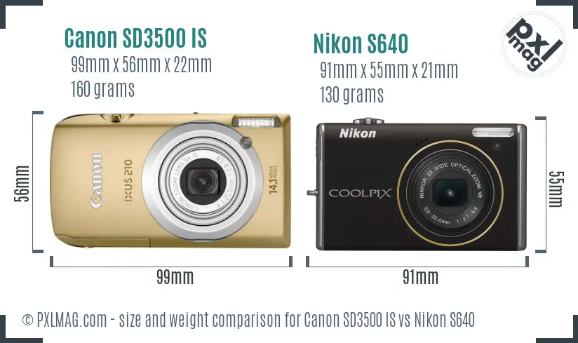 Canon SD3500 IS vs Nikon S640 size comparison