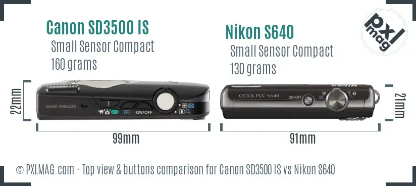 Canon SD3500 IS vs Nikon S640 top view buttons comparison