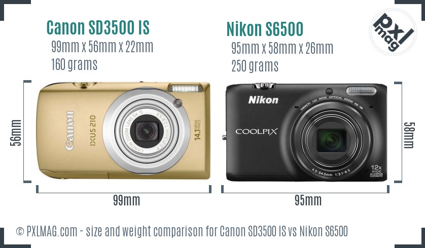 Canon SD3500 IS vs Nikon S6500 size comparison