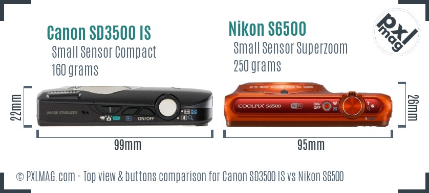 Canon SD3500 IS vs Nikon S6500 top view buttons comparison