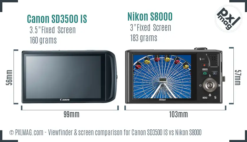 Canon SD3500 IS vs Nikon S8000 Screen and Viewfinder comparison