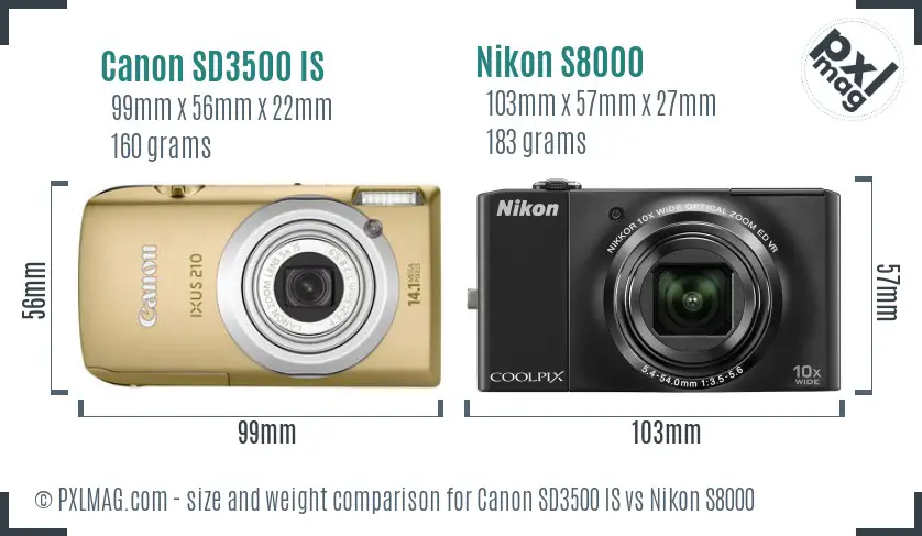 Canon SD3500 IS vs Nikon S8000 size comparison