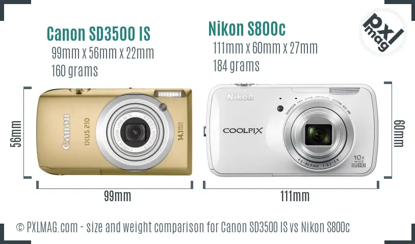 Canon SD3500 IS vs Nikon S800c size comparison Canon SD3500 IS vs Nikon S800c size comparison