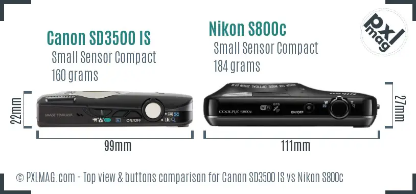 Canon SD3500 IS vs Nikon S800c top view buttons comparison Canon SD3500 IS vs Nikon S800c top view buttons comparison