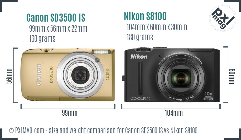 Canon SD3500 IS vs Nikon S8100 size comparison