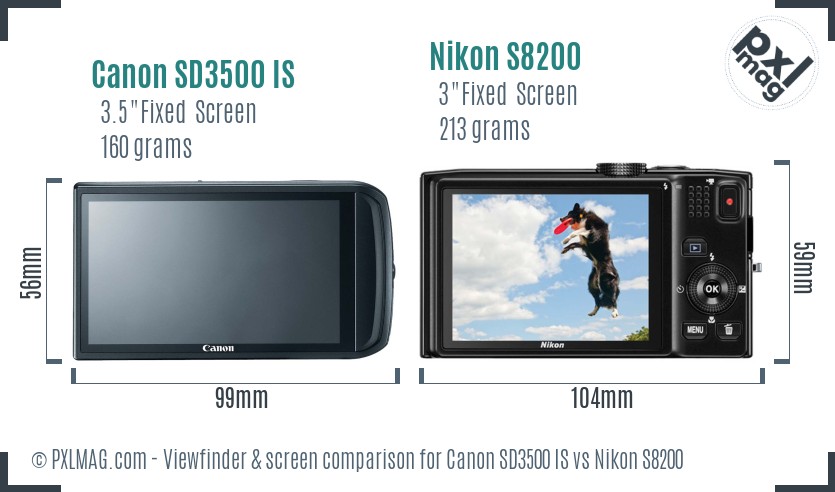 Canon SD3500 IS vs Nikon S8200 Screen and Viewfinder comparison