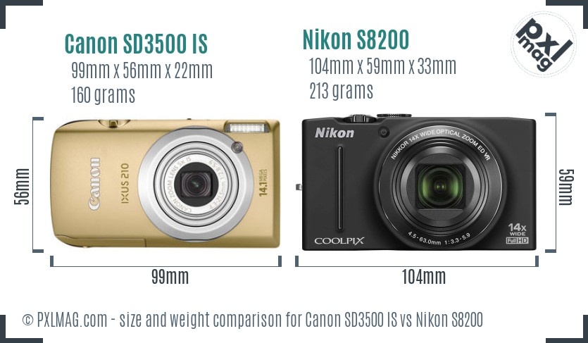 Canon SD3500 IS vs Nikon S8200 size comparison