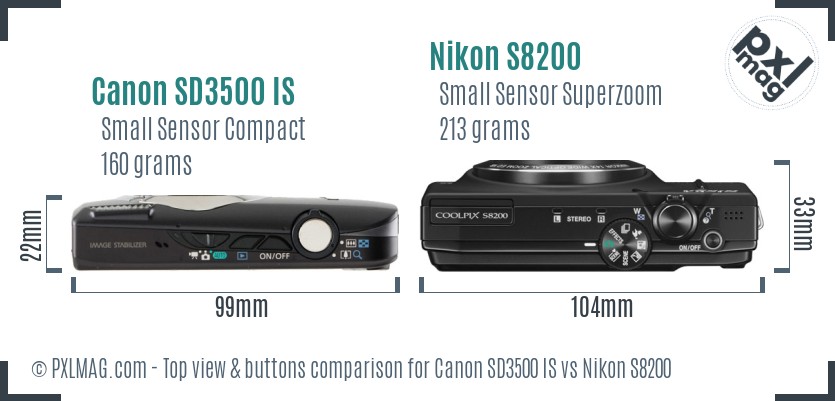 Canon SD3500 IS vs Nikon S8200 top view buttons comparison