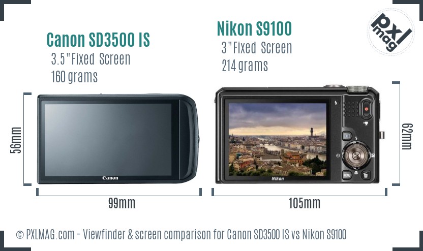 Canon SD3500 IS vs Nikon S9100 Screen and Viewfinder comparison