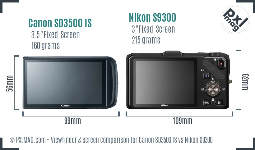 Canon SD3500 IS vs Nikon S9300 Screen and Viewfinder comparison