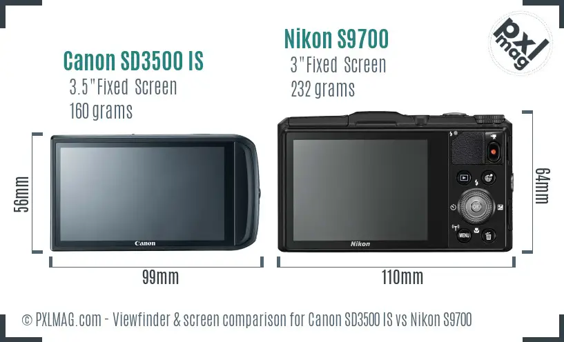 Canon SD3500 IS vs Nikon S9700 Screen and Viewfinder comparison Canon SD3500 IS vs Nikon S9700 Screen and Viewfinder comparison