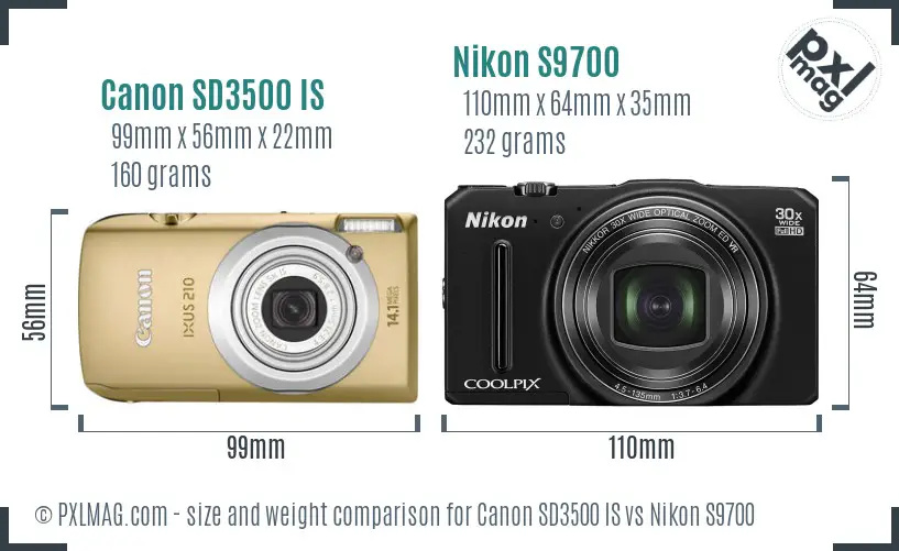 Canon SD3500 IS vs Nikon S9700 size comparison Canon SD3500 IS vs Nikon S9700 size comparison