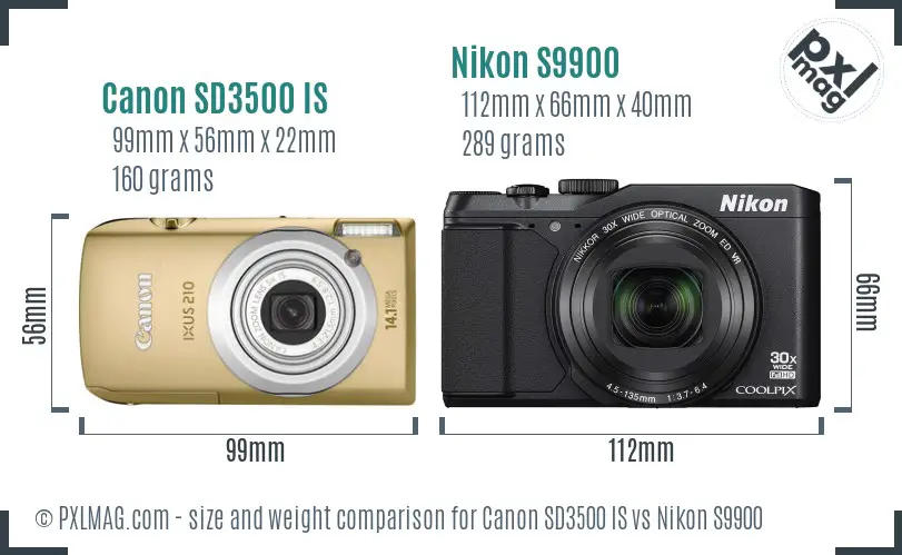 Canon SD3500 IS vs Nikon S9900 size comparison Canon SD3500 IS vs Nikon S9900 size comparison