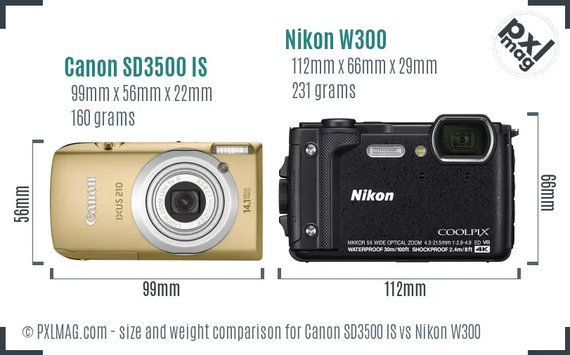 Canon SD3500 IS vs Nikon W300 size comparison