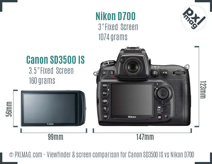 Canon SD3500 IS vs Nikon D700 Screen and Viewfinder comparison