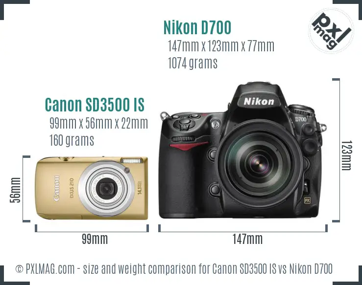 Canon SD3500 IS vs Nikon D700 size comparison