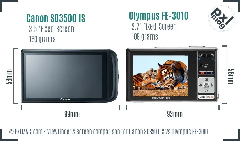Canon SD3500 IS vs Olympus FE-3010 Screen and Viewfinder comparison