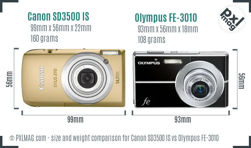 Canon SD3500 IS vs Olympus FE-3010 size comparison