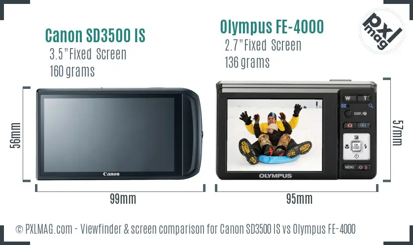 Canon SD3500 IS vs Olympus FE-4000 Screen and Viewfinder comparison