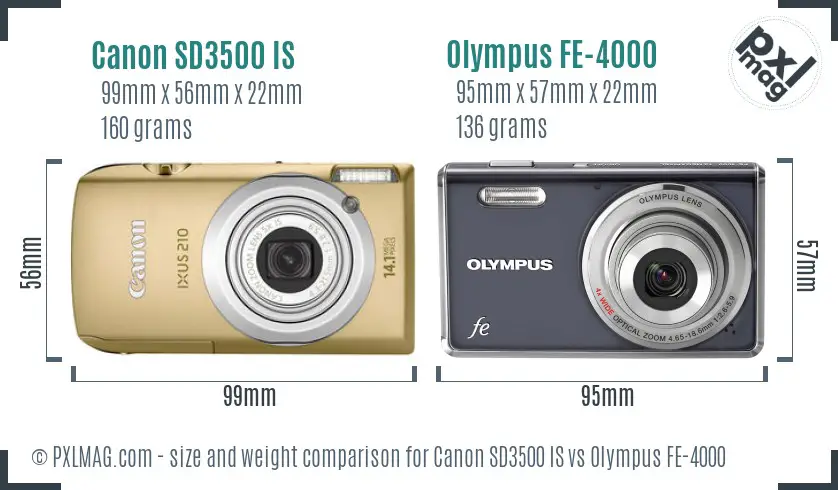 Canon SD3500 IS vs Olympus FE-4000 size comparison