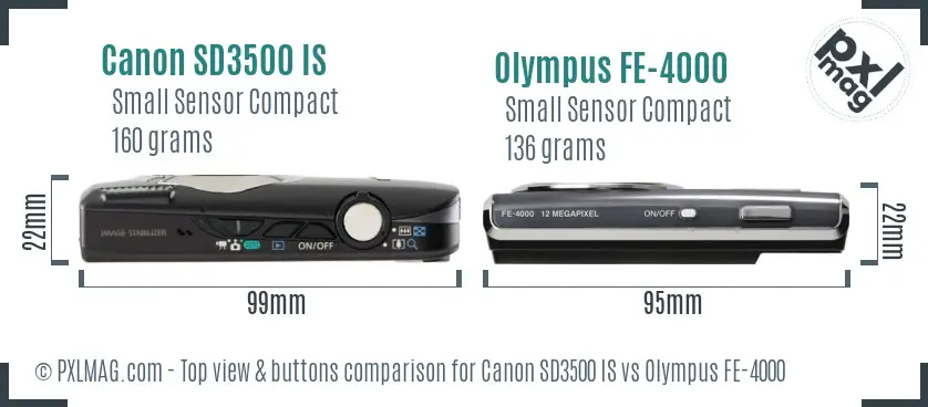 Canon SD3500 IS vs Olympus FE-4000 top view buttons comparison