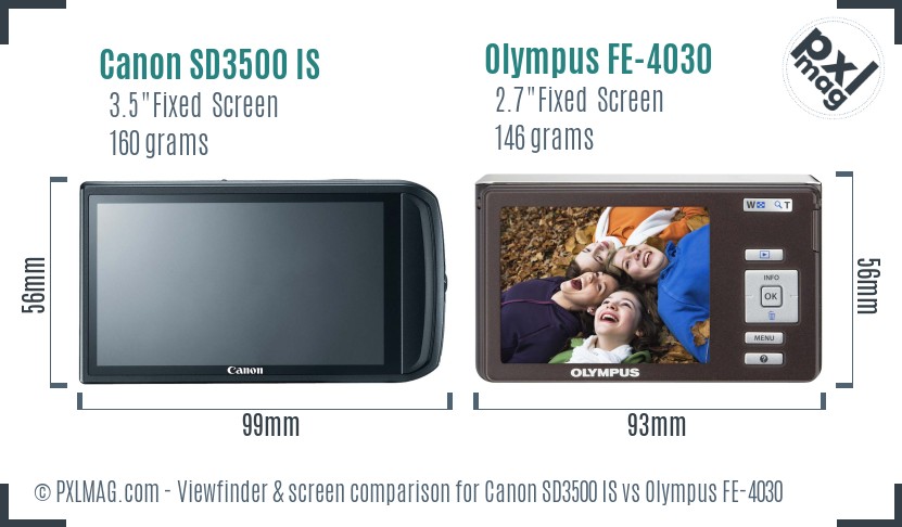 Canon SD3500 IS vs Olympus FE-4030 Screen and Viewfinder comparison