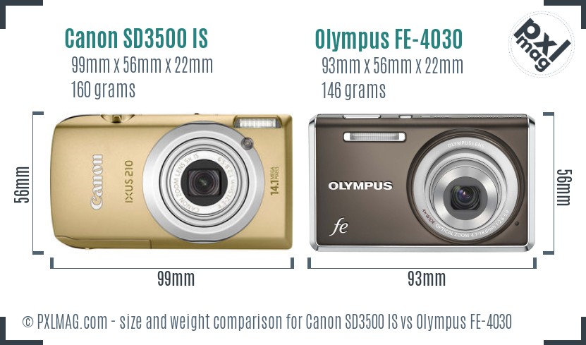 Canon SD3500 IS vs Olympus FE-4030 size comparison