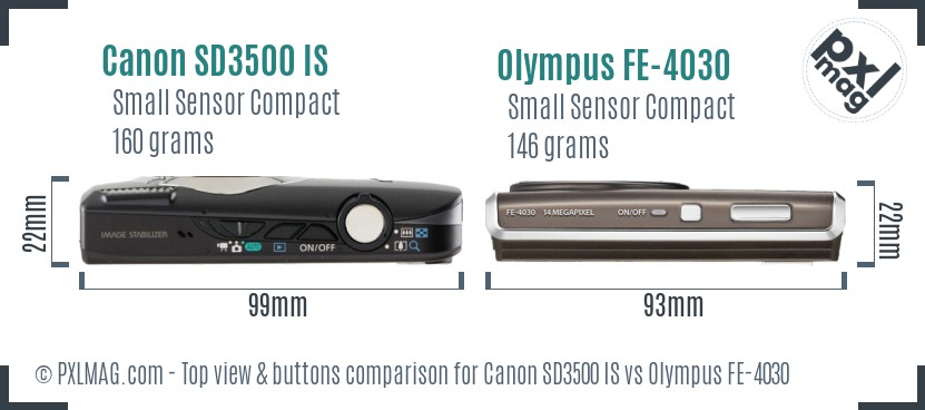 Canon SD3500 IS vs Olympus FE-4030 top view buttons comparison