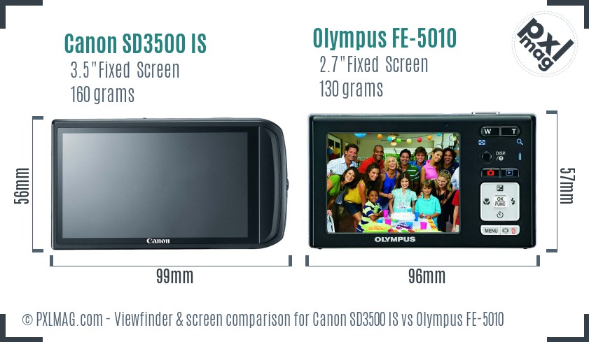 Canon SD3500 IS vs Olympus FE-5010 Screen and Viewfinder comparison