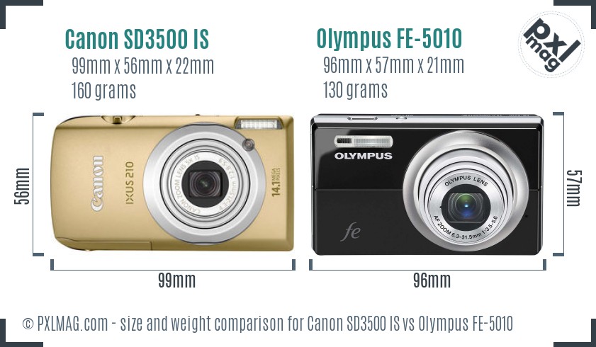 Canon SD3500 IS vs Olympus FE-5010 size comparison
