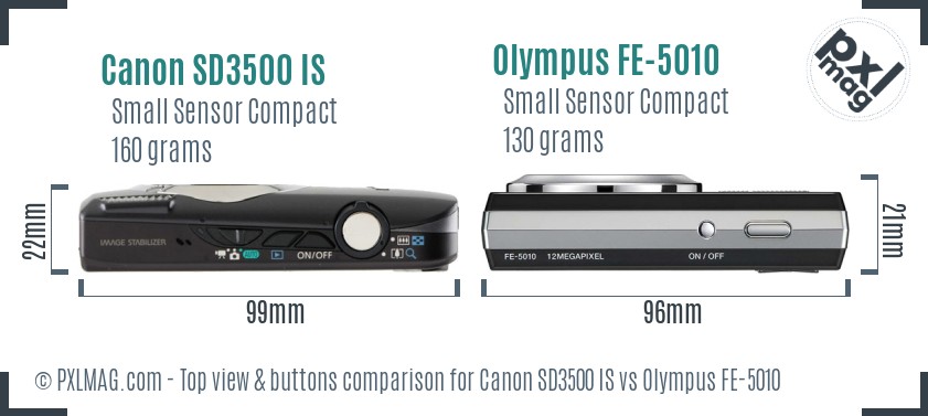 Canon SD3500 IS vs Olympus FE-5010 top view buttons comparison