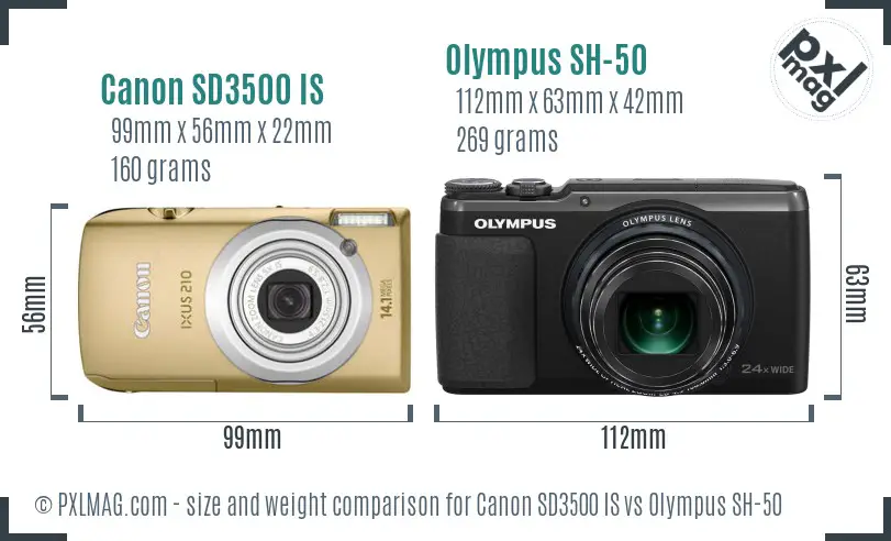 Canon SD3500 IS vs Olympus SH-50 size comparison