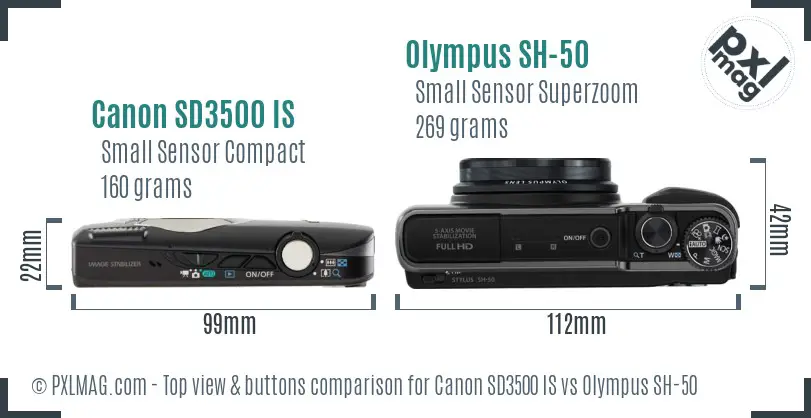 Canon SD3500 IS vs Olympus SH-50 top view buttons comparison