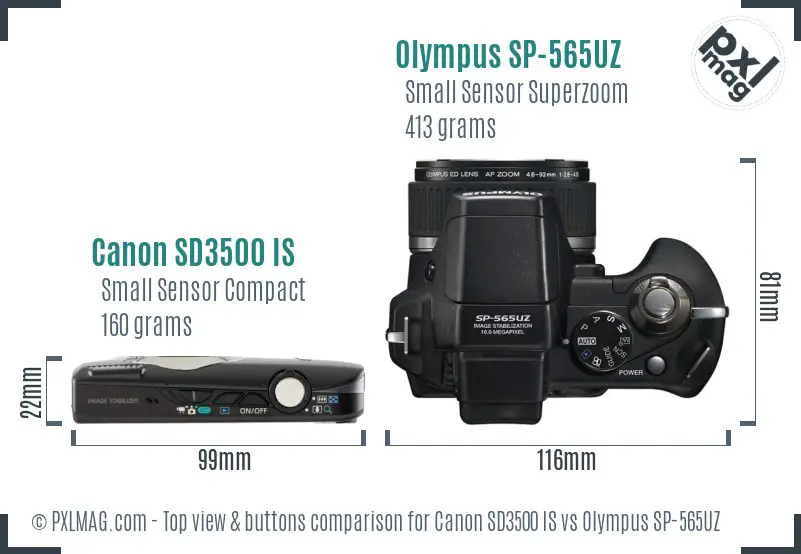 Canon SD3500 IS vs Olympus SP-565UZ top view buttons comparison
