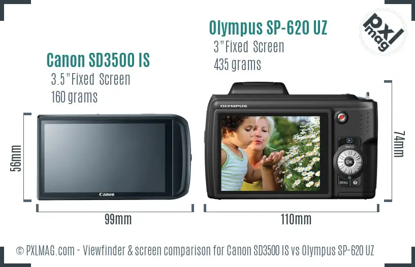 Canon SD3500 IS vs Olympus SP-620 UZ Screen and Viewfinder comparison