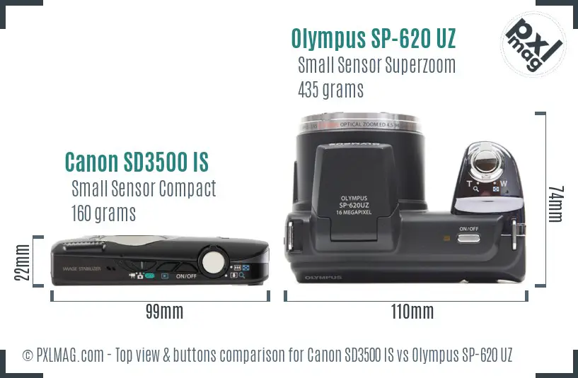 Canon SD3500 IS vs Olympus SP-620 UZ top view buttons comparison