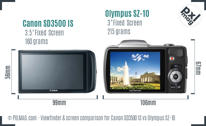 Canon SD3500 IS vs Olympus SZ-10 Screen and Viewfinder comparison