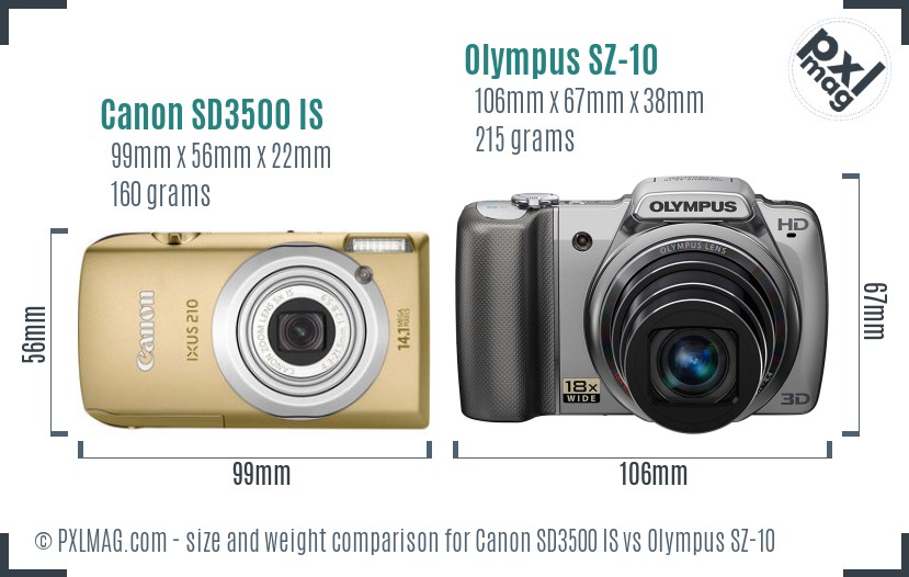 Canon SD3500 IS vs Olympus SZ-10 size comparison