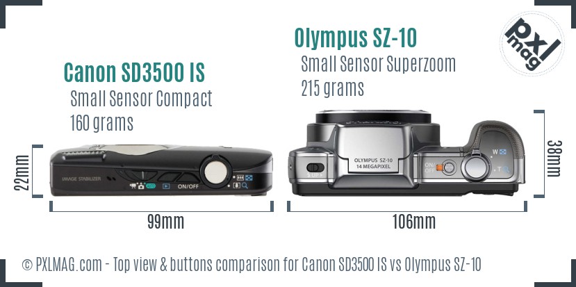 Canon SD3500 IS vs Olympus SZ-10 top view buttons comparison