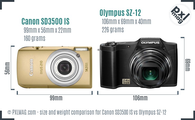 Canon SD3500 IS vs Olympus SZ-12 size comparison