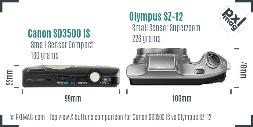 Canon SD3500 IS vs Olympus SZ-12 top view buttons comparison