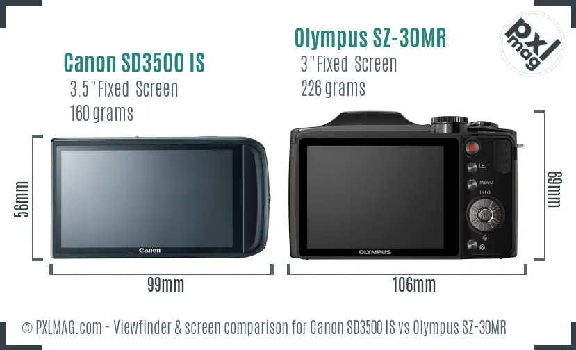 Canon SD3500 IS vs Olympus SZ-30MR Screen and Viewfinder comparison