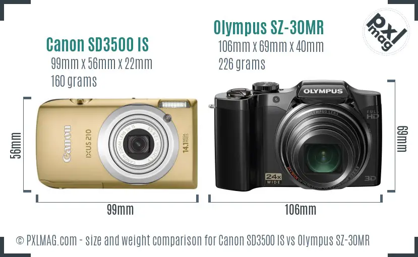 Canon SD3500 IS vs Olympus SZ-30MR size comparison