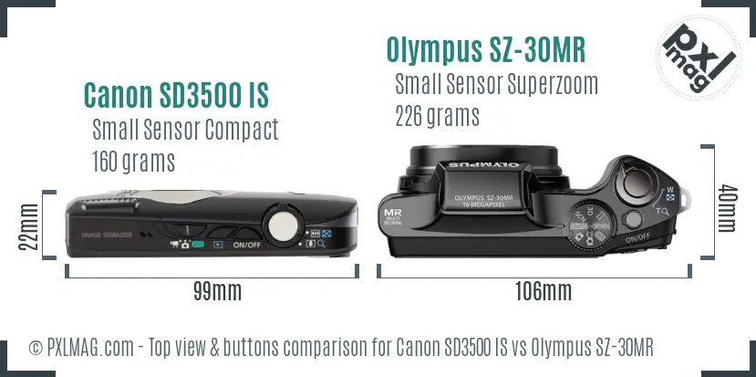Canon SD3500 IS vs Olympus SZ-30MR top view buttons comparison